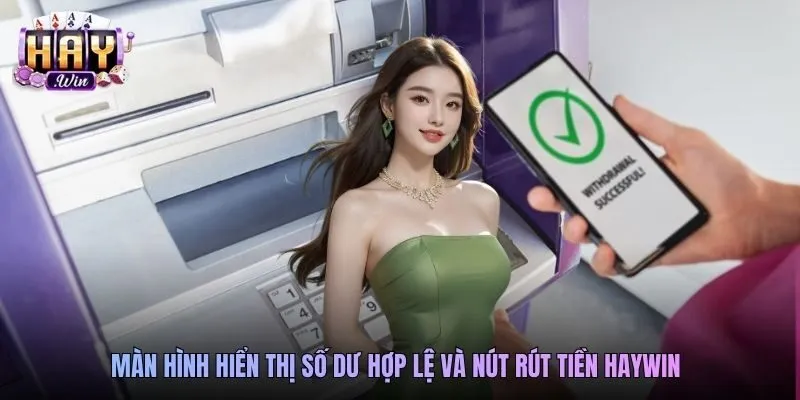Màn hình hiển thị số dư khả dụng và nút rút tiền Haywin